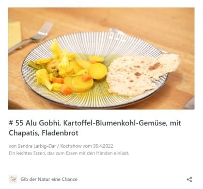 #55 Alu Gobhi, Kartoffel-Blumenkohl Gemüse mit Chapatis