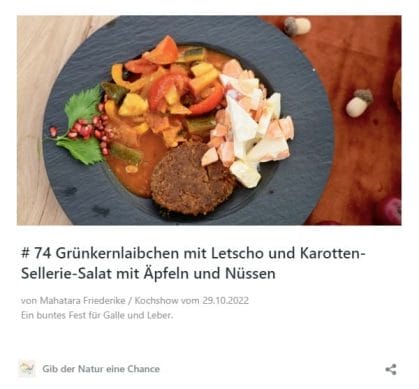 # 74 Grünkernlaibchen mit Letscho und Karotten-Sellerie-Salat mit Äpfeln und Nüssen