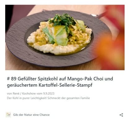 #89 Gefüllter Spitzkohl auf Mango-Pak Choi und geräuchertem Kartoffel-Sellerie-Stampf